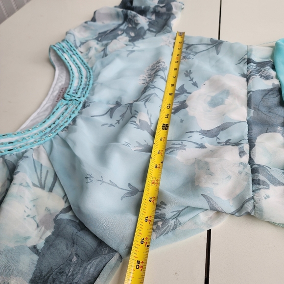 American Glamour Badgley Mischka Dress Womens Long Sleeve Chiffon Beaded Flowy M - Picture 11 of 16